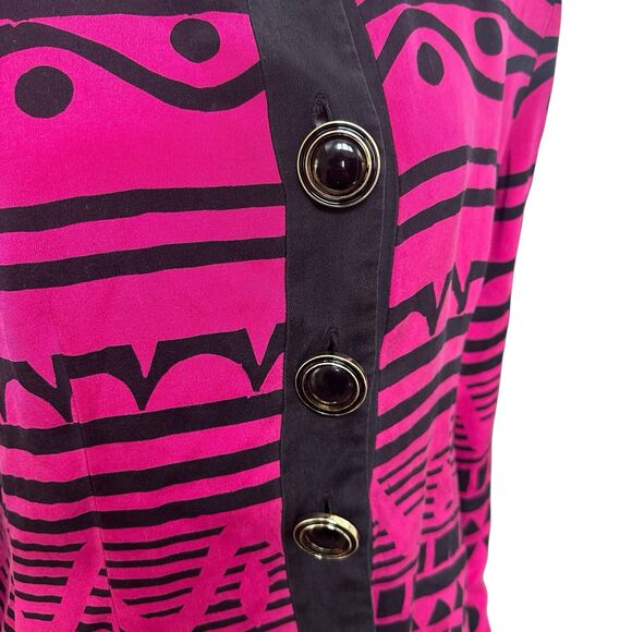 Vintage Rickie Freeman for Teri Jon Silk Blazer Jacket Magenta Black Geometric - Picture 4 of 6